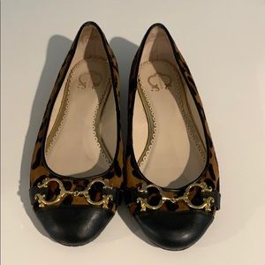 Cheetah calf hair ballet flats with gold buckle